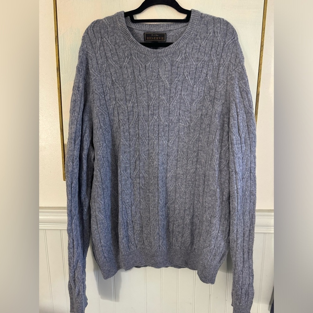 JOS A BANK Reserve Collection Oversize Gray Cable Knit Crew Neck Sweater Sz XXL